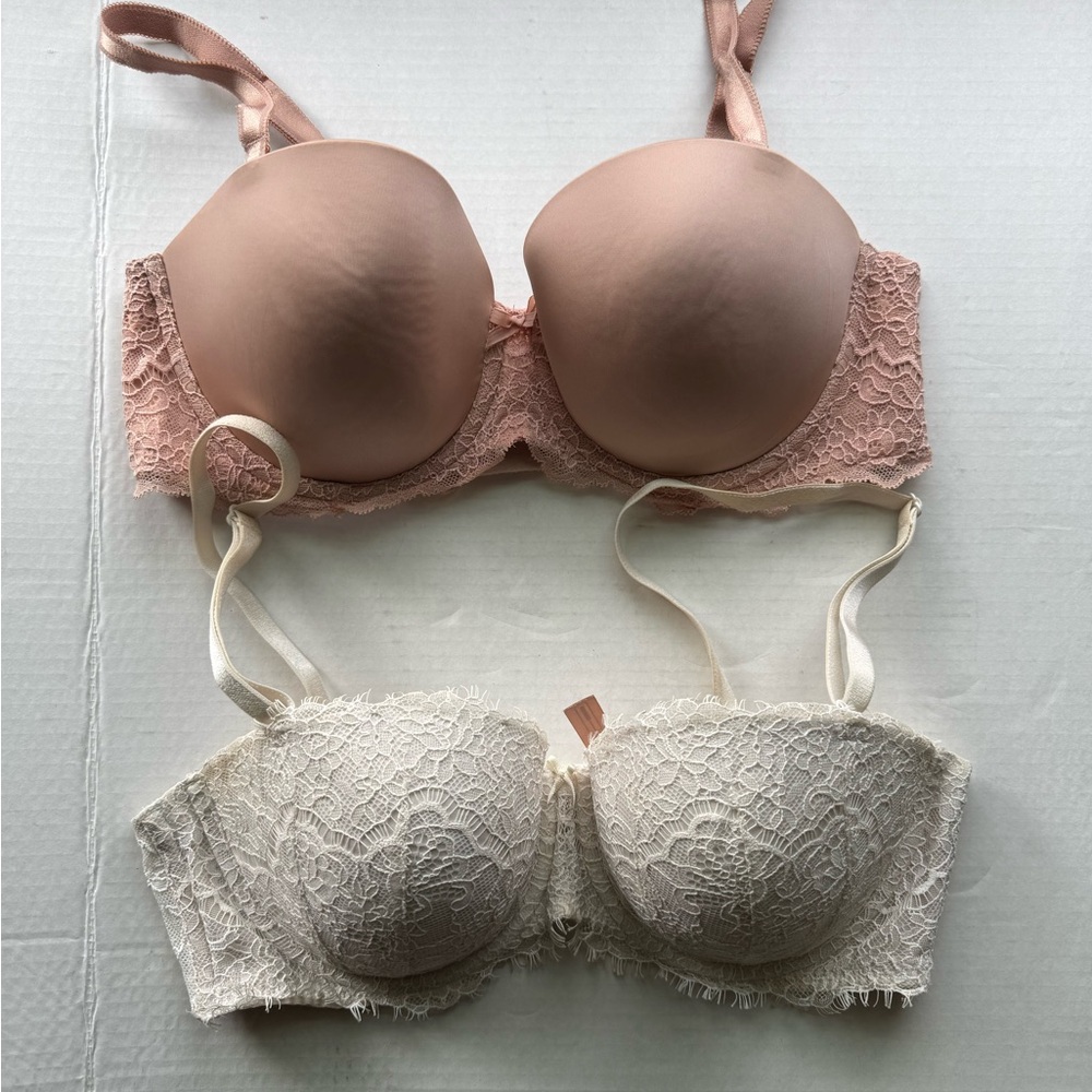 Elegant Lace Push-Up Bra Set - Pink and Cream